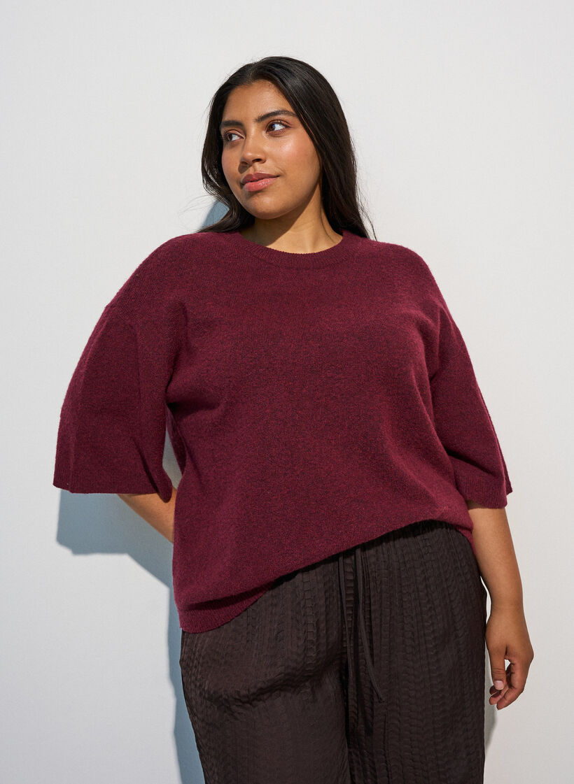L&oslash;s strikket bluse med korte ermer, R&oslash;d, Model image number 0