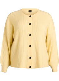Ribbestrikket cardigan med knapper, Gul