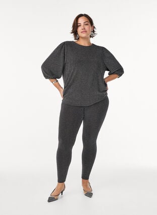 Zizzi Bluse med glittermønster og 3/4-ermer, Svart, Model image number 1