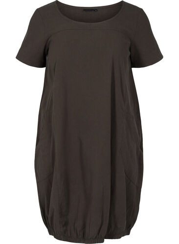 Kortermet kjole i bomull, Khaki Green, Packshot image number 0