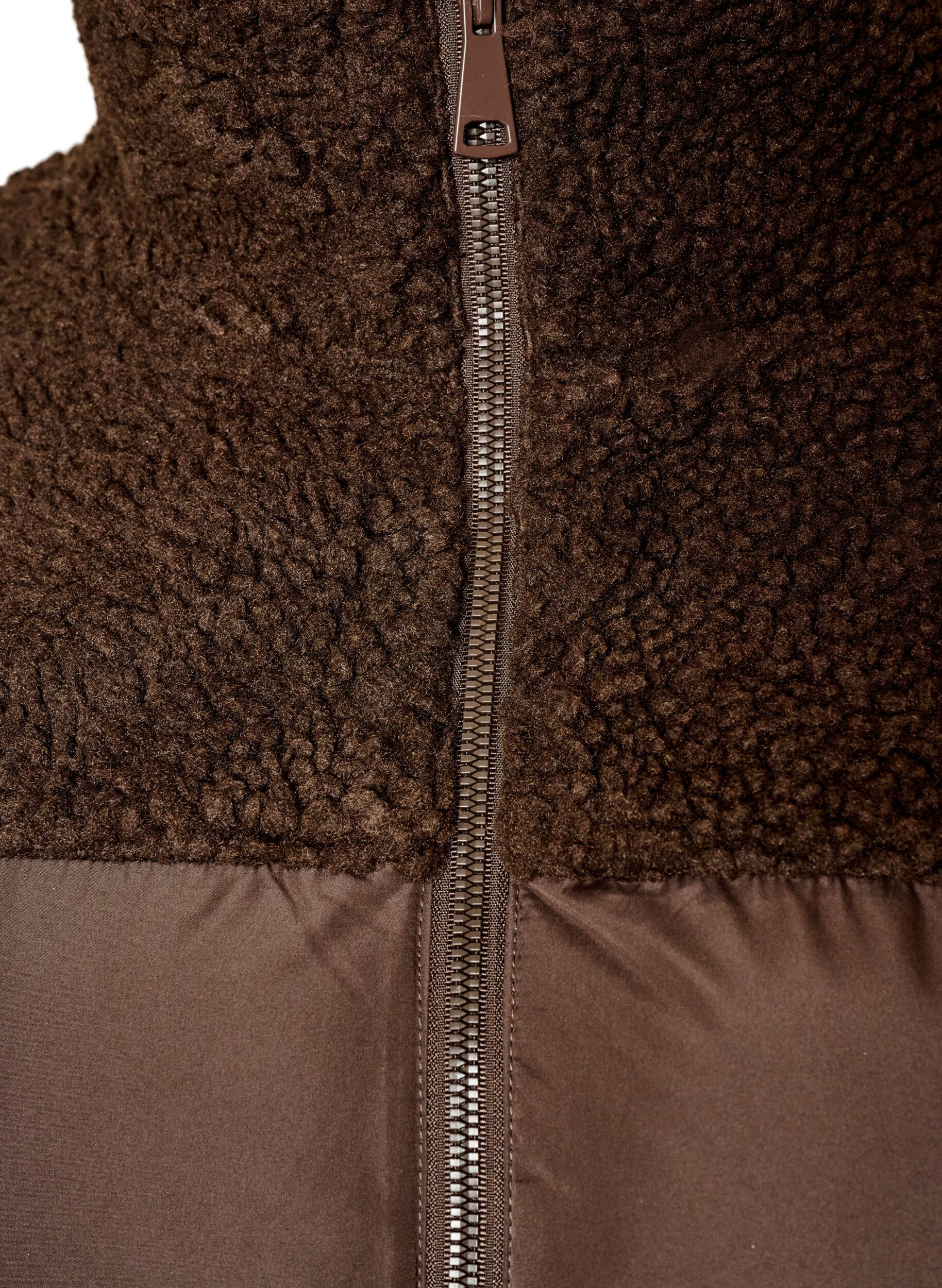 ZizziMidilang pufferjakke med teddyfleece, Brun, Packshot image number 2