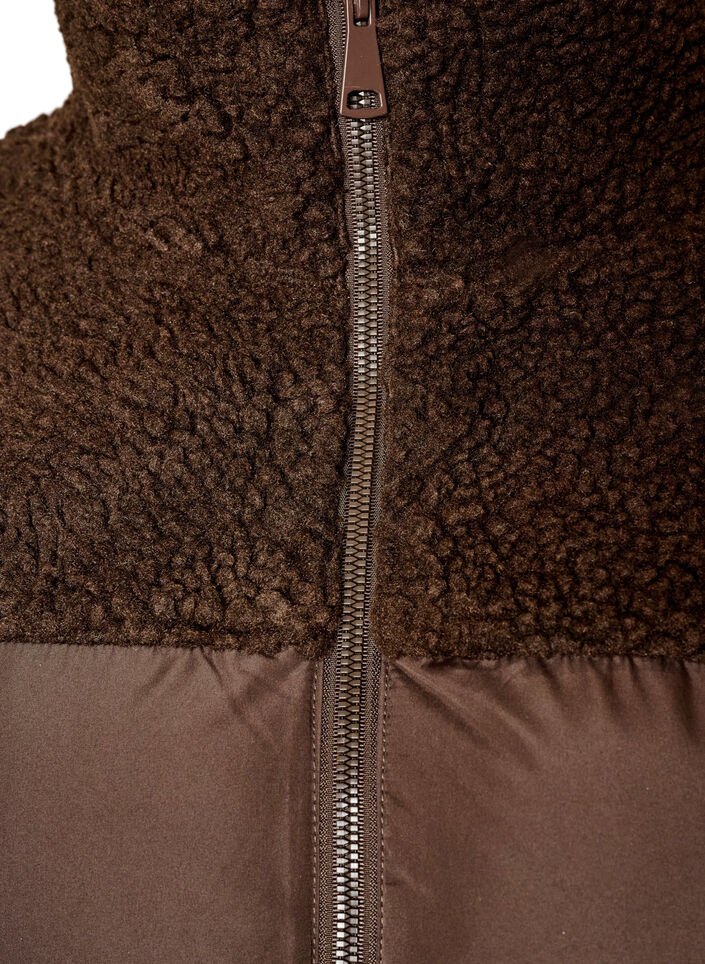Midilang pufferjakke med teddyfleece, Brun, Packshot image number 2