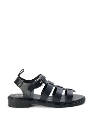 Sandaler i skinn og med wide fit, Black, Packshot image number 0