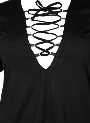 Vendbar bluse med snøredetaljer, Black, Packshot image number 2