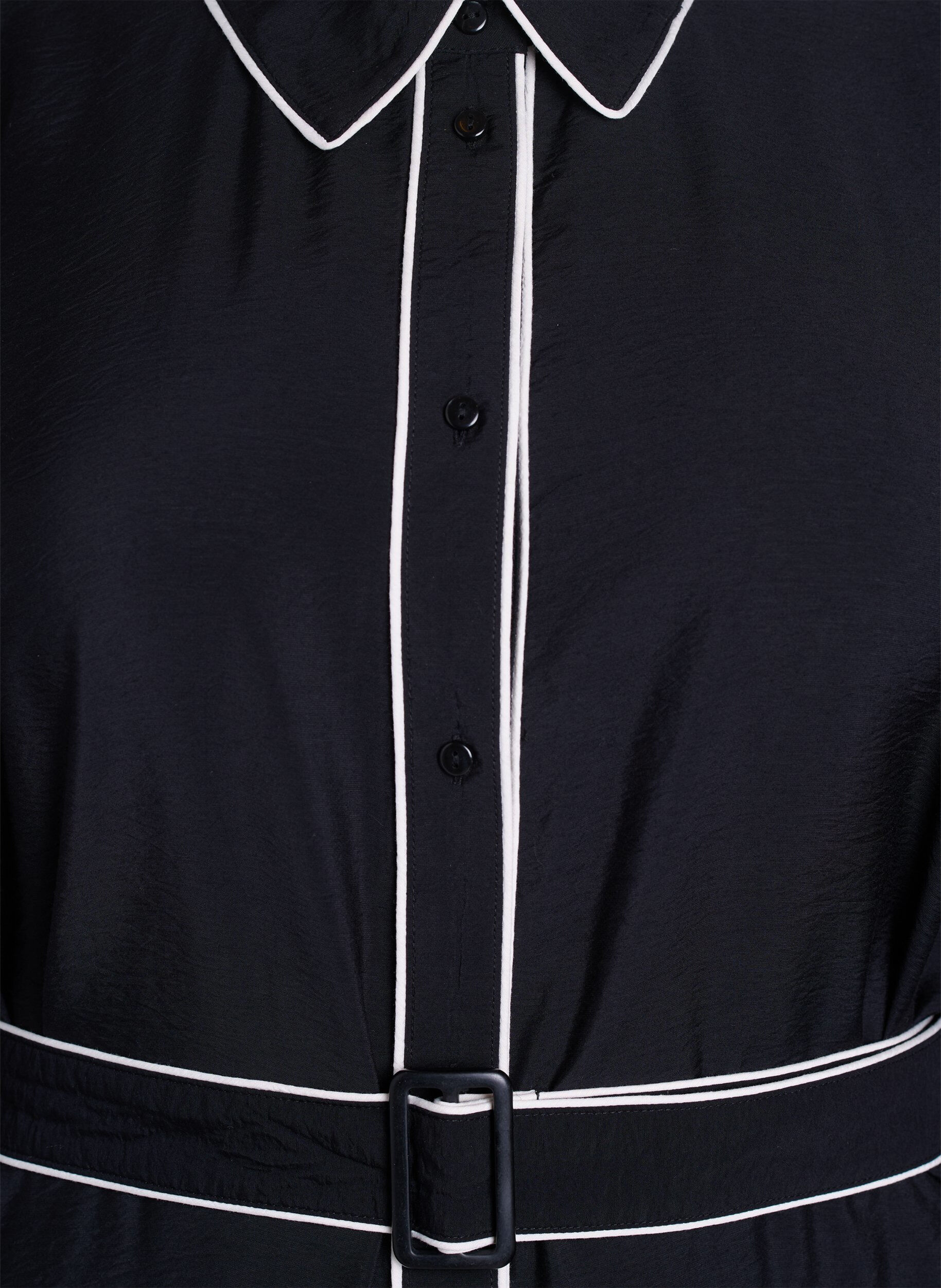 Zizzi Midiskjortekjole med kontrastkanter, Svart, Packshot image number 2