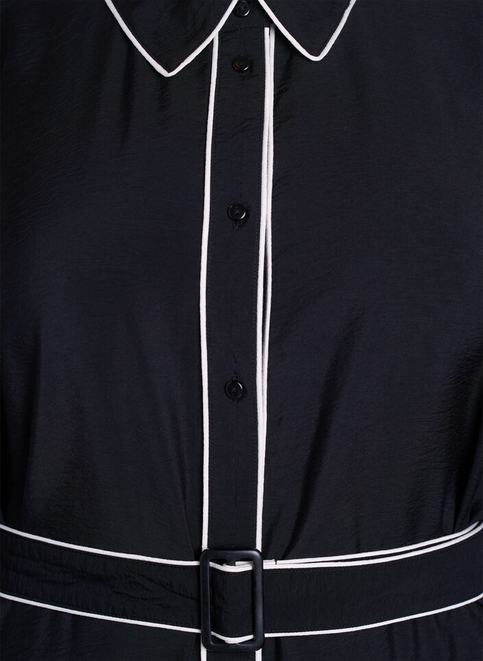 Midiskjortekjole med kontrastkanter, Svart, Packshot image number 2