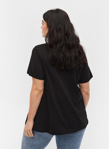 T-skjorte i bomull med trykk, Black Cyclamen LOVE, Model image number 1