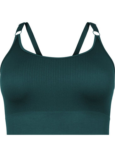 Sømløs sports-BH i ribbet materiale, Pine Grove, Packshot image number 0