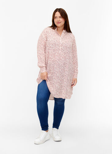 Prikket viskosekjole med knapper, Rose Dot AOP, Model image number 2