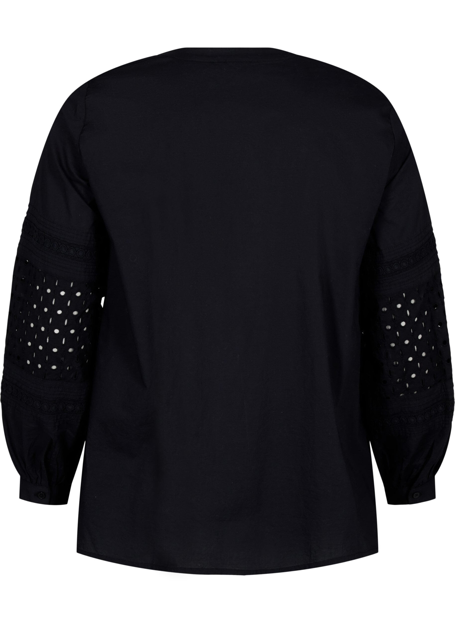Zizzi Bluse med lange ermer og dekorative detaljer, Black, Packshot image number 1