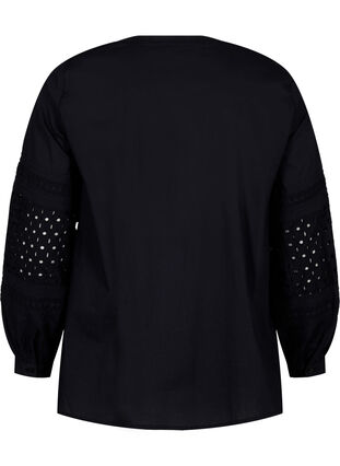 Bluse med lange ermer og dekorative detaljer, Black, Packshot image number 1