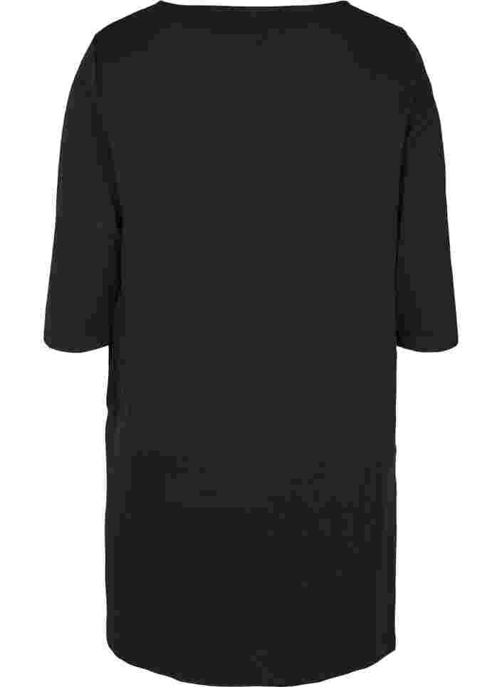Bomullskjole med 3/4-ermer og lommer, Black, Packshot image number 1