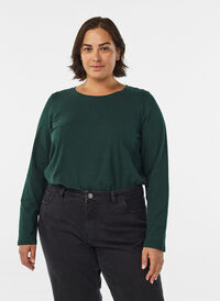 Basis jersey bluse med lange ermer, Grønn Basis jersey bluse med lange ermer, Grønn, Model