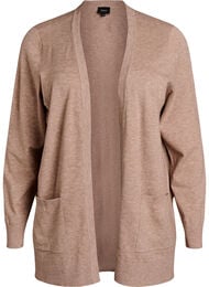 Lang &aring;pen strikket cardigan med lommer, Beige
