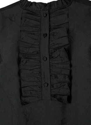 Skinnende skjortebluse med volanger, Black, Packshot image number 2