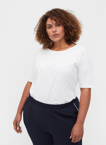T-skjort ei bomull med 2/4-ermer, White, Model image number 0