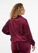 Velour-cardigan med glidel&aring;s og h&oslash;y krage, M&oslash;rk Bordeaux, Model image number 2