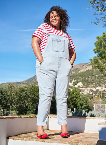 Zizzi Striped denim snekkerbukser, L. Blue Denim Stripe, Image image number 0