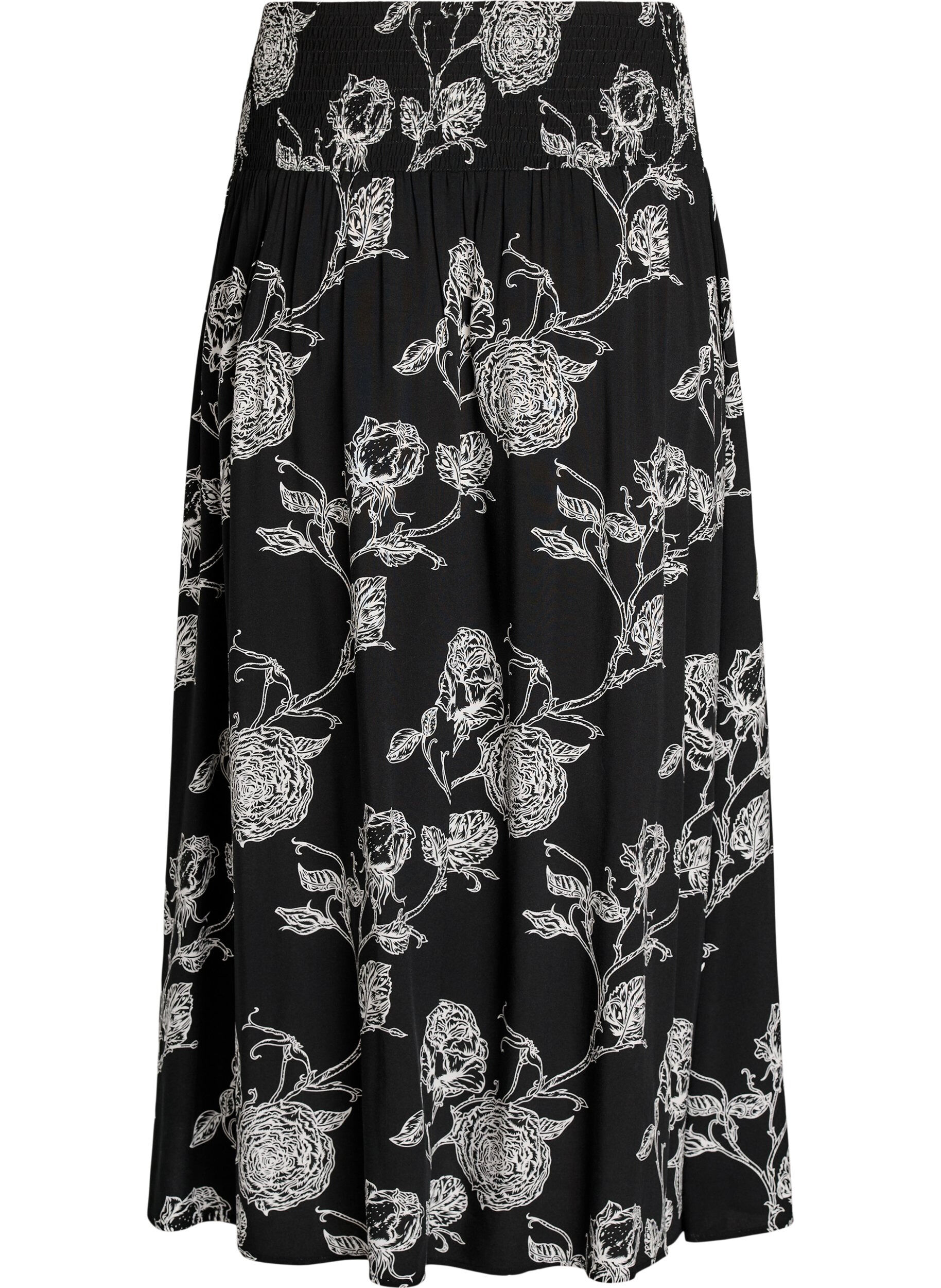 ZizziViskose maxiskj&oslash;rt med smock, Svart, Packshot image number 1