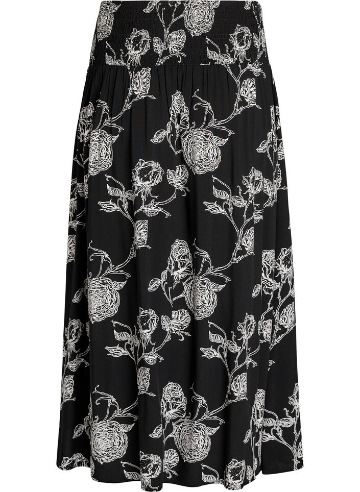 Viskose maxiskj&oslash;rt med smock, Svart, Packshot image number 1
