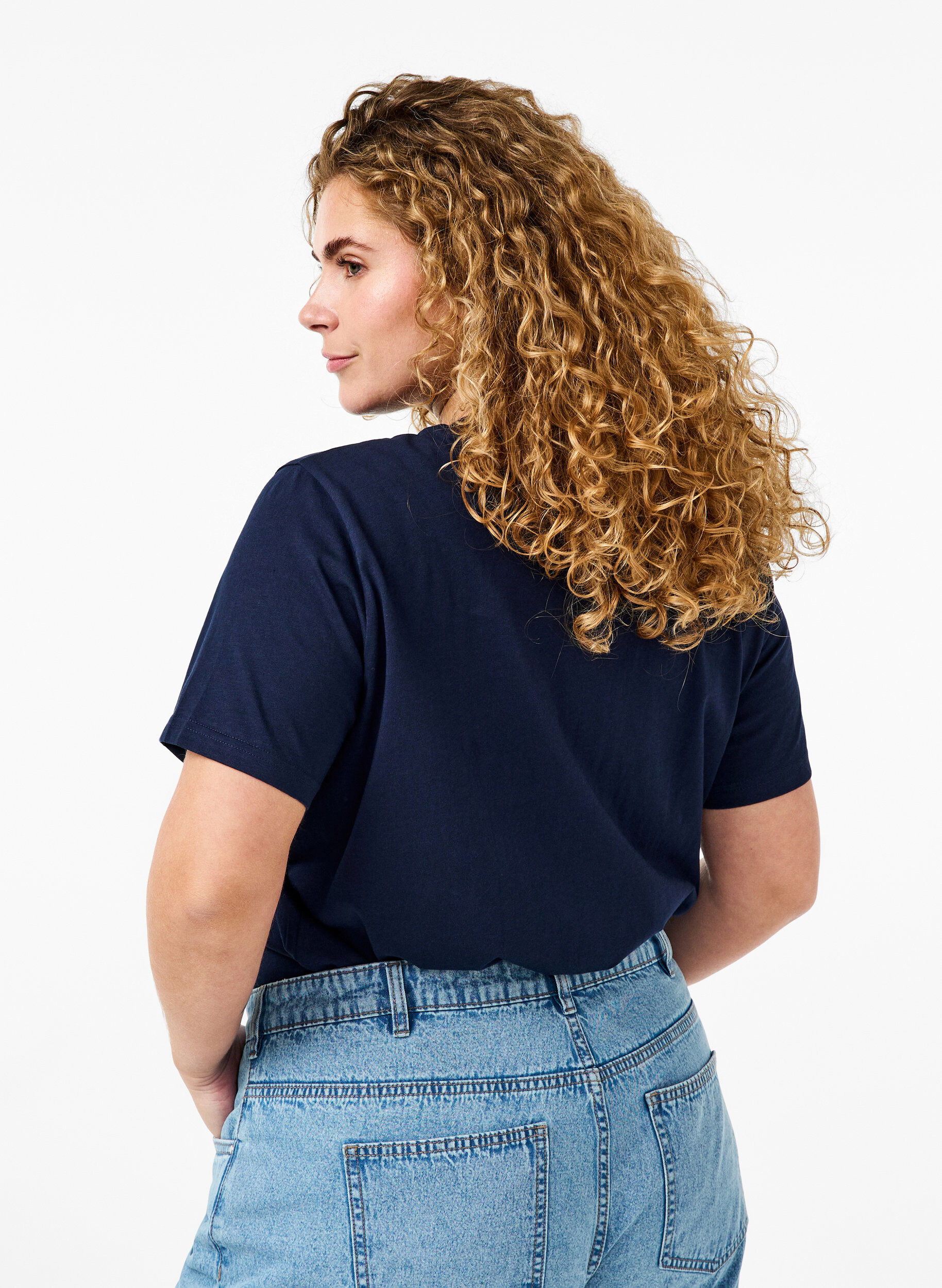 ZizziBasic T-skjorte i bomull med rund hals, Bl&aring;, Model image number 2
