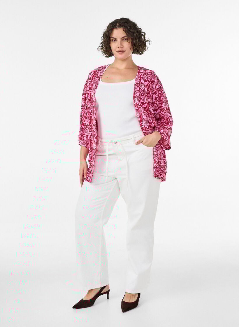 Kort viskose kimono med 3/4 ermer, Rosa, Model image number 1