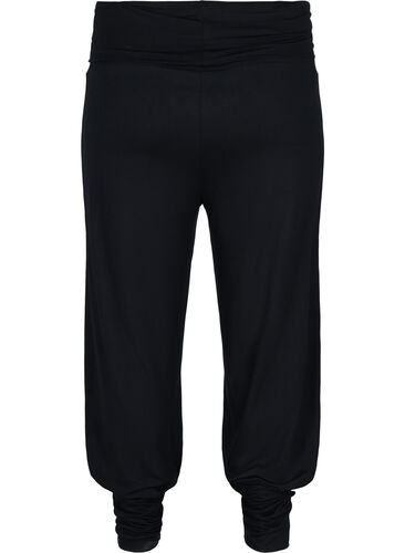 Løse viskosebukser med strikkant, Black, Packshot image number 1