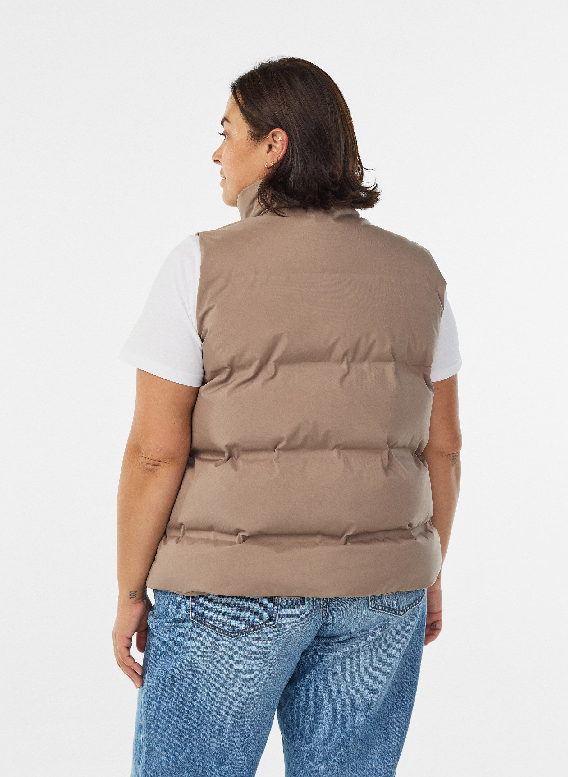 ZizziKort puffvest med h&oslash;y krage, Brun, Model image number 2
