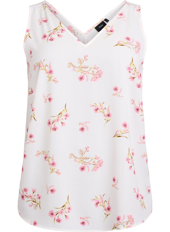 Topp med trykk og V-hals, Hvit, Packshot image number 0