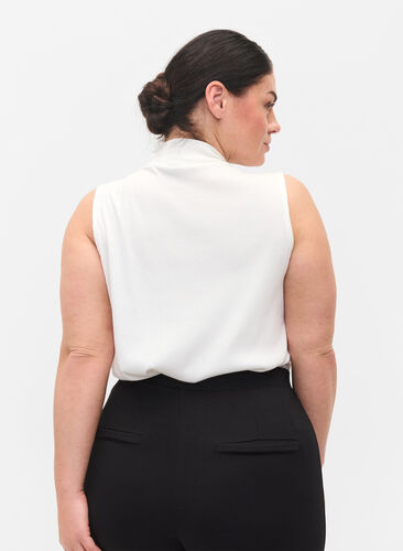 Høyhalset topp i bomull med ribbet struktur, Bright White, Model image number 1