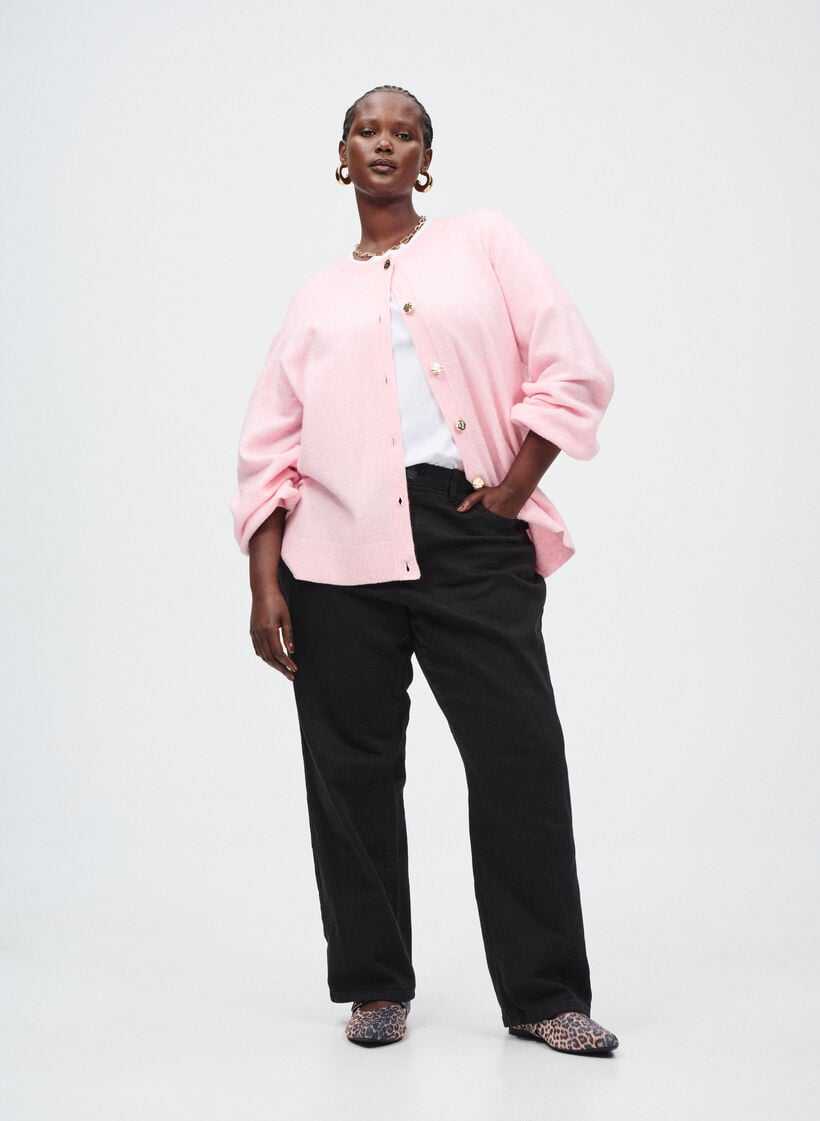 Cardigan med gullfargede knapper, , Model
