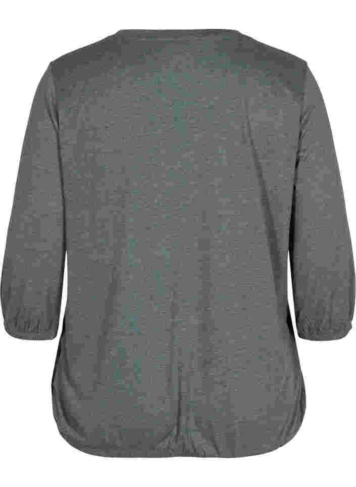 Ensfarget bluse med 3/4-ermer, Thyme Mel, Packshot image number 1