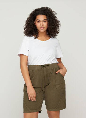 Løse shorts med lommer i bomull, Ivy Green, Model image number 0