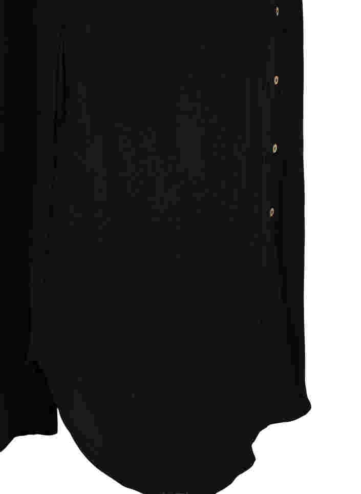 Lang ensfarget viskoseskjorte med 3/4-ermer, Black, Packshot image number 3