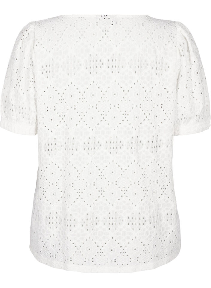 Kortermet bluse med blondemønster, Bright White, Packshot image number 1