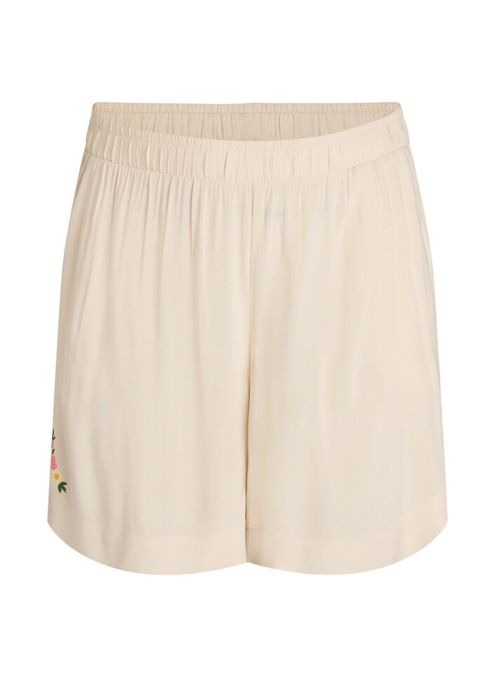 Loose fit pyjamasshorts i viskose med h&oslash;y midje, Beige, Packshot image number 0