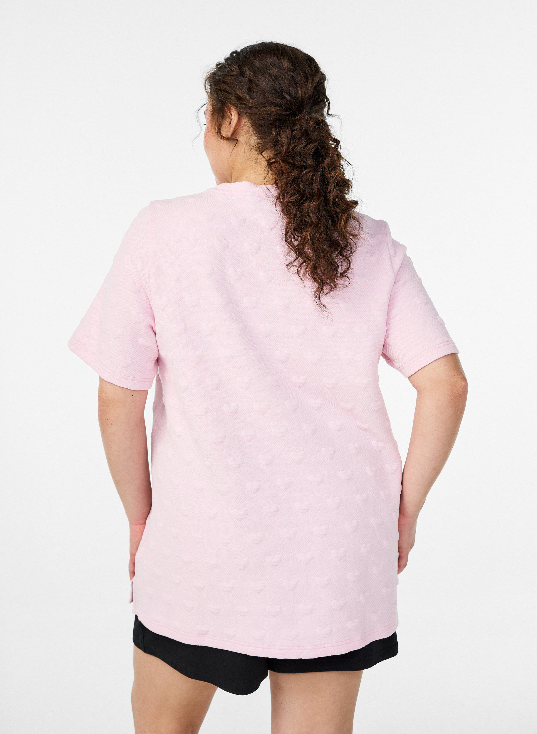 Zizzi T-skjorte i preget bomullsjersey, Rosa, Model image number 2