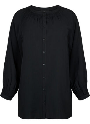 Tunika med lange ærmer og smock, Black, Packshot image number 0
