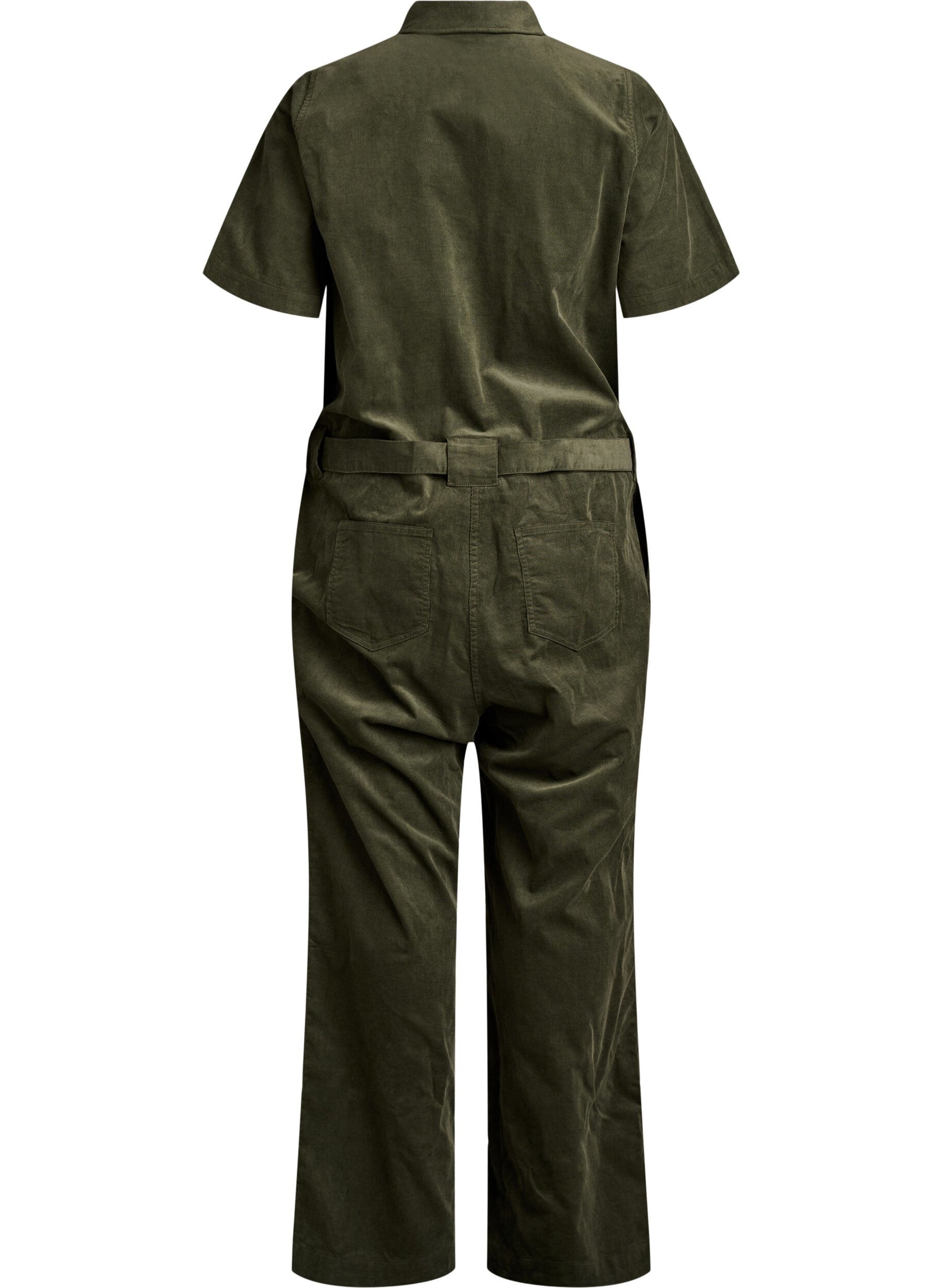 Zizzi Cordfl&oslash;yels jumpsuit med straight fit ben, Gr&oslash;nn, Packshot image number 1