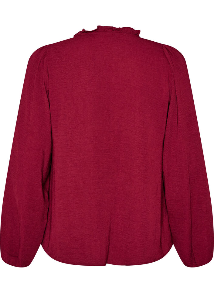 Bluse med V-hals og heklet b&aring;nd, R&oslash;d, Packshot image number 1