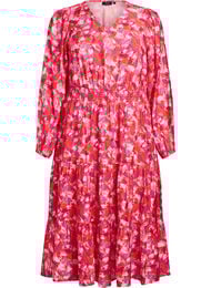 Midikjole med fargerikt bladtrykk, Rosa
