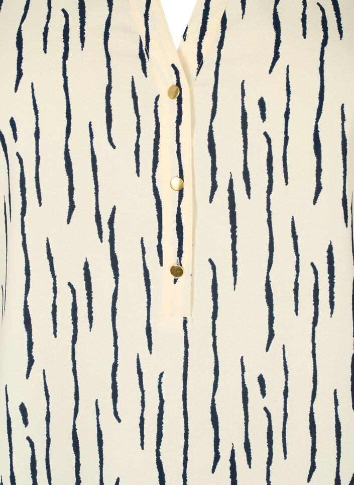 Bluse med 3/4 ermer og print, Off White Stripe, Packshot image number 2