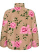 Blomstret fleecejakke med h&oslash;y hals og glidel&aring;s, Beige, Packshot image number 1