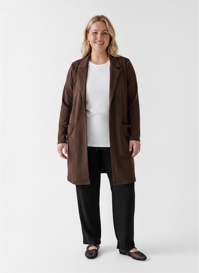 Lang blazer med lommer, Brun, Model image number 1
