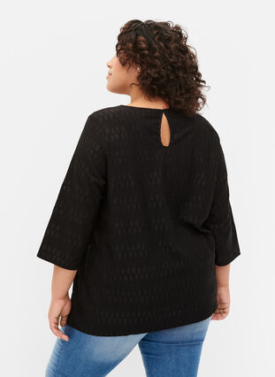 Mønstrete bluse med 3/4-ermer, Black, Model image number 1