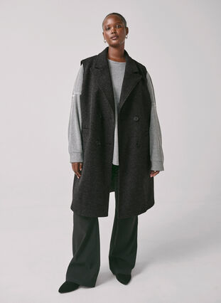 Zizzi Lang vest i ull-look, Dark Grey Melange, Image image number 0