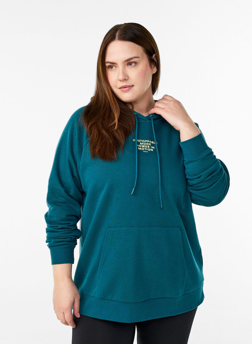 Hettegenser med brodert motiv foran, Gr&oslash;nn, Model image number 0