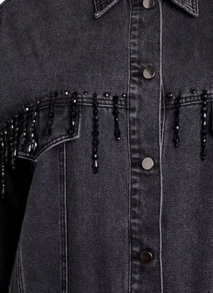 Zizzi Denimjakke med perlefranser, Grey Denim, Packshot image number 2