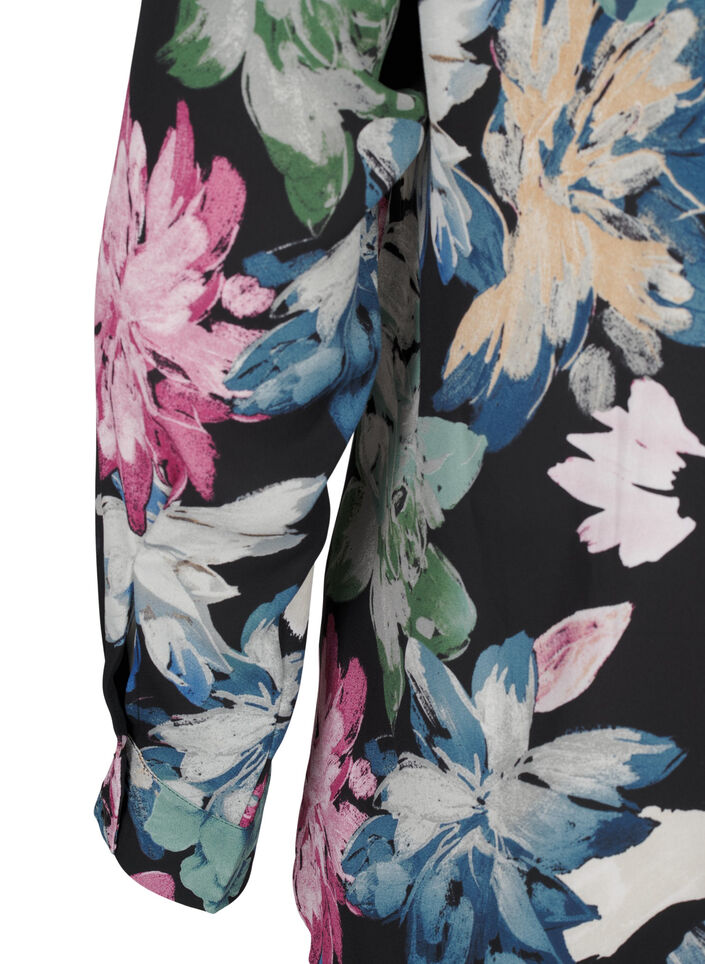 Langermet bluse med blomstertrykk, Rose Flower AOP, Packshot image number 3