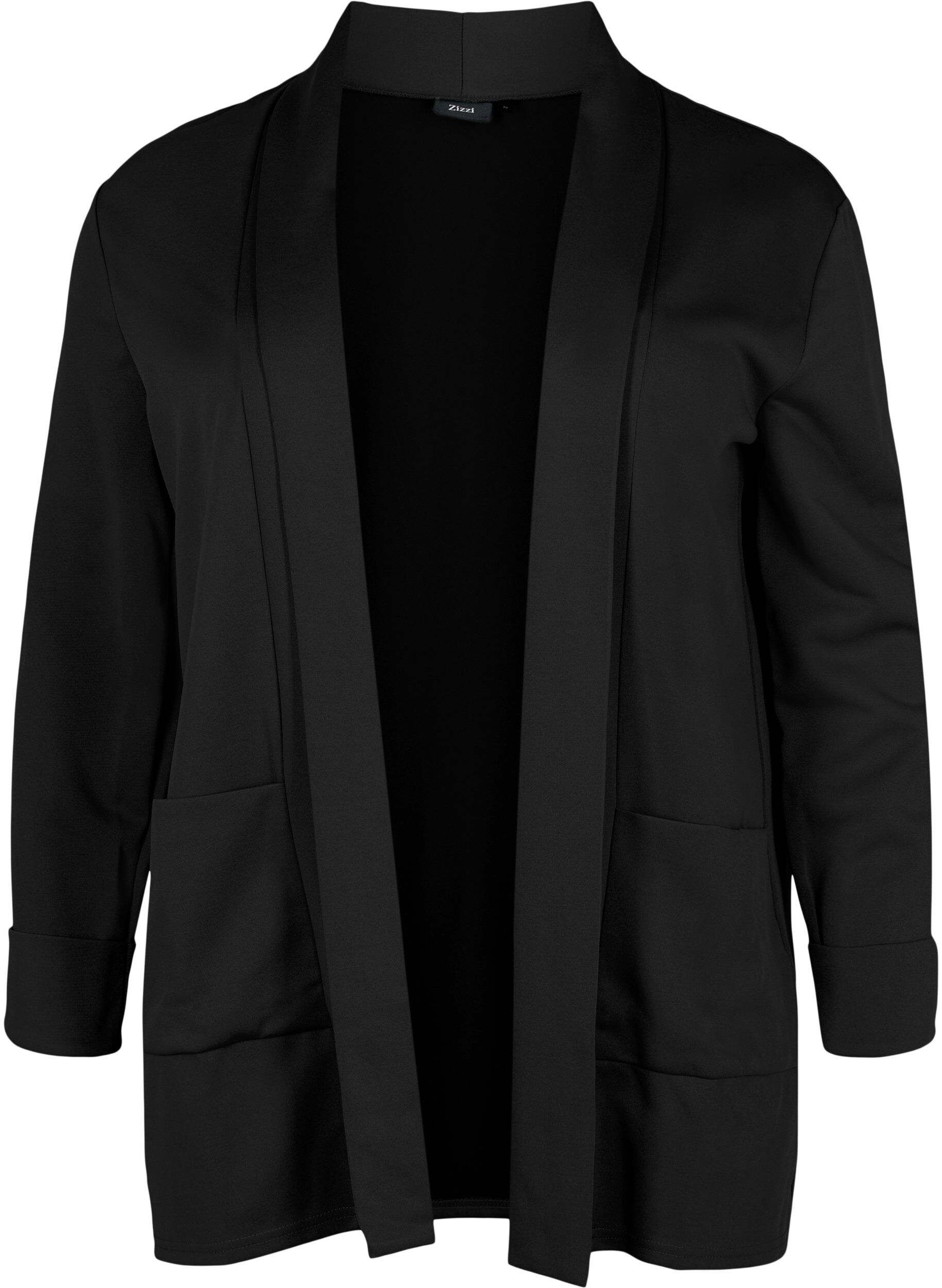 Zizzi &Aring;pen blazer med 3/4-ermer, Black, Packshot image number 0